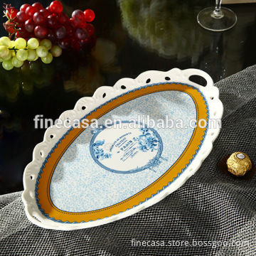 Elegant Fine New Bone China 15 Inches Ceramic Tray of New Classic